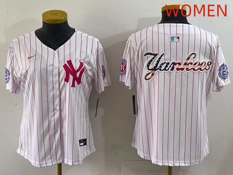 Women 2025 New York Yankees Blank White Stripe Joint Name Nike MLB Jersey style 5->women mlb jersey->Women Jersey